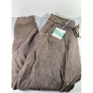 Umgee Womens High Waisted Brown Grey Charcoal Joggers Drawstring Sz Medium